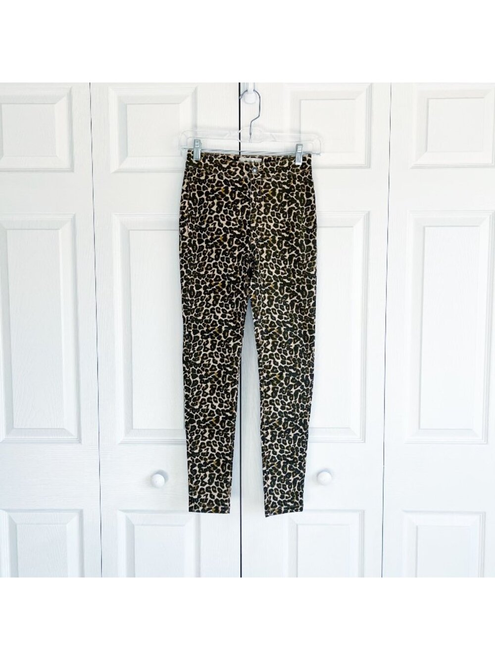 Free People High-Rise Zip Fly Leopard Print Skinny Jeans Women's Size 24